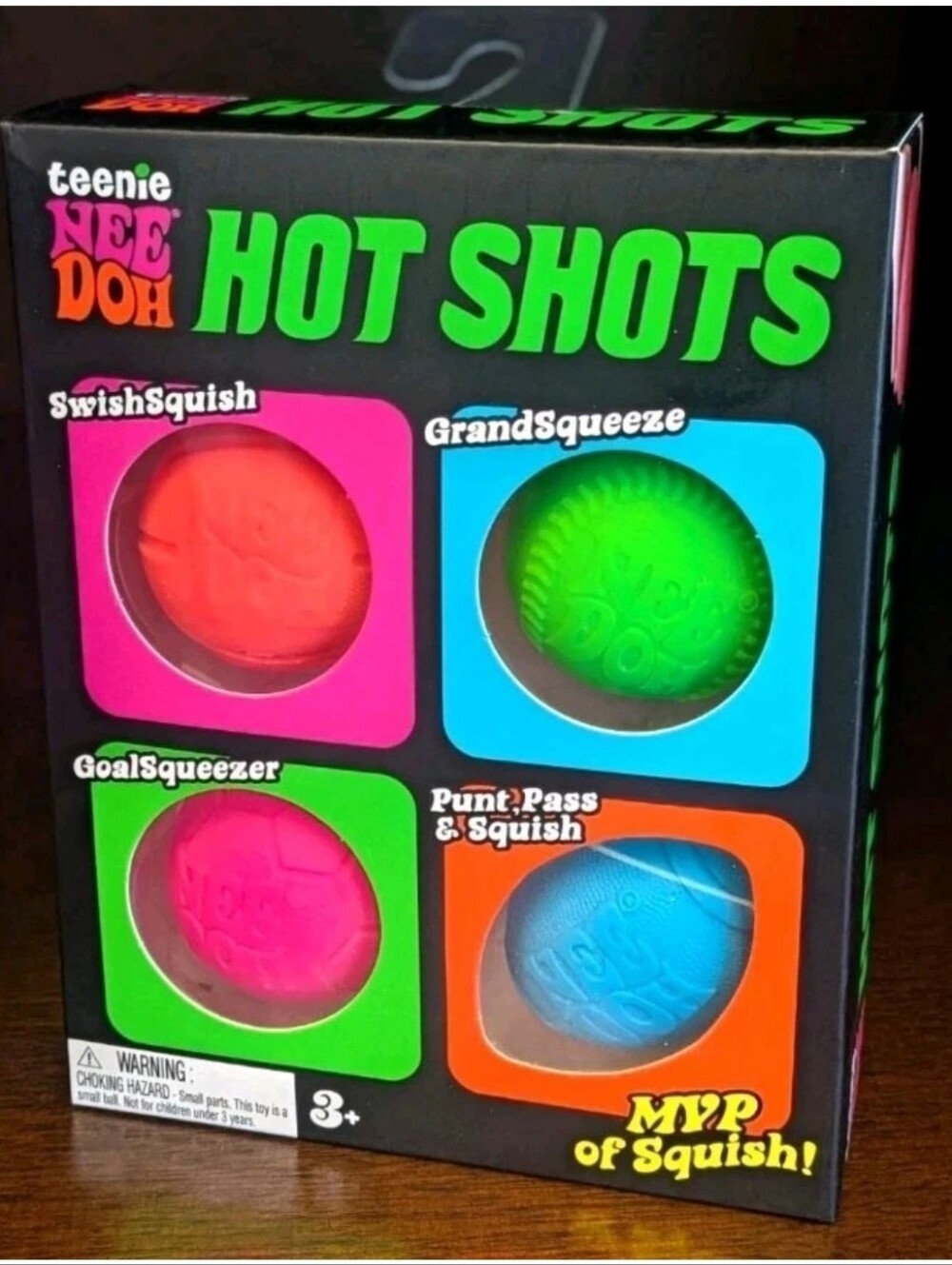 NEEDOH Hot Shots- Squeezey Fidget 4 Ball Set - Red, Green, Pink, Blue Schylling